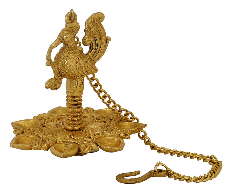 Decorative Peacock Wick Hanging Lamp in Brass