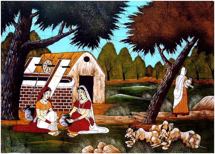 The Village Well - Indian Batik Painting