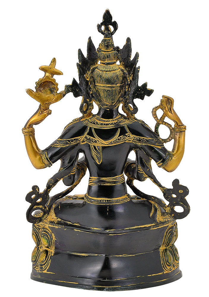 Lord Avalokiteshwara - Antiquated Brass Statue 14"