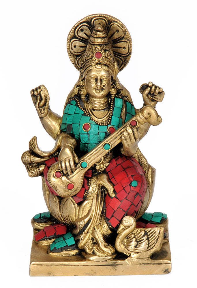 Devi Saraswati Sitting on Lotus