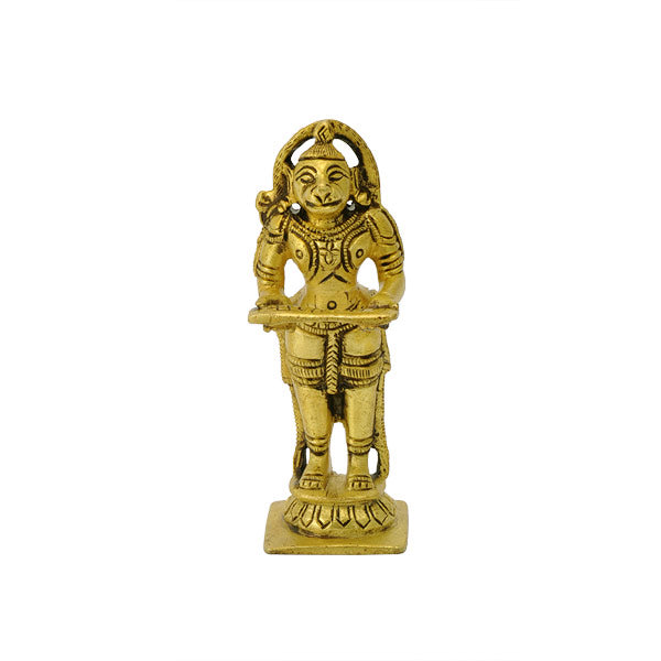 Hanumanji Holding Ramayana - Small Brass Statue 4"