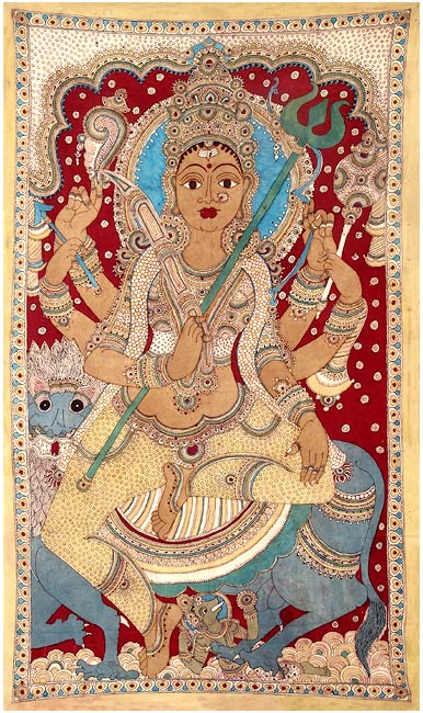Goddess Sherawali Ma - Cotton Kalamkari Painting 76"