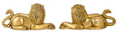 Seated Lion Pair Brass Statues