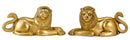 Seated Lion Pair Brass Statues