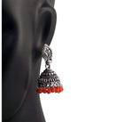 Orange Beads Traditional Indian Style Sliver Color Jhumki Earrings