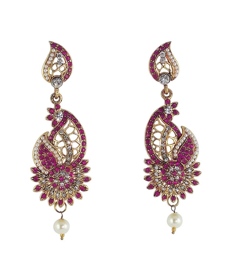 Beautiful Magenta Stone and Pearl Earring