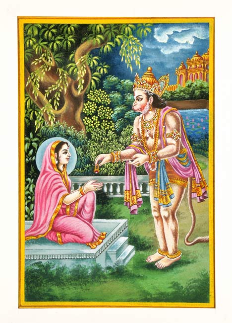 Hanuman Meets Mother Sita - Miniature Painting
