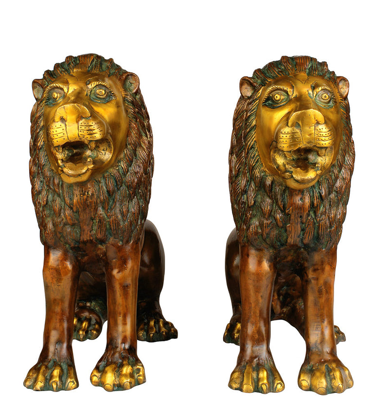 Pair Lion Sculptures in Brass 13.50"