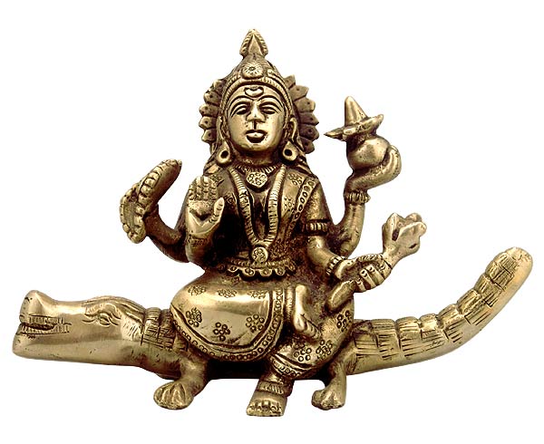 The Holy River Goddess Ganga - Brass Statue
