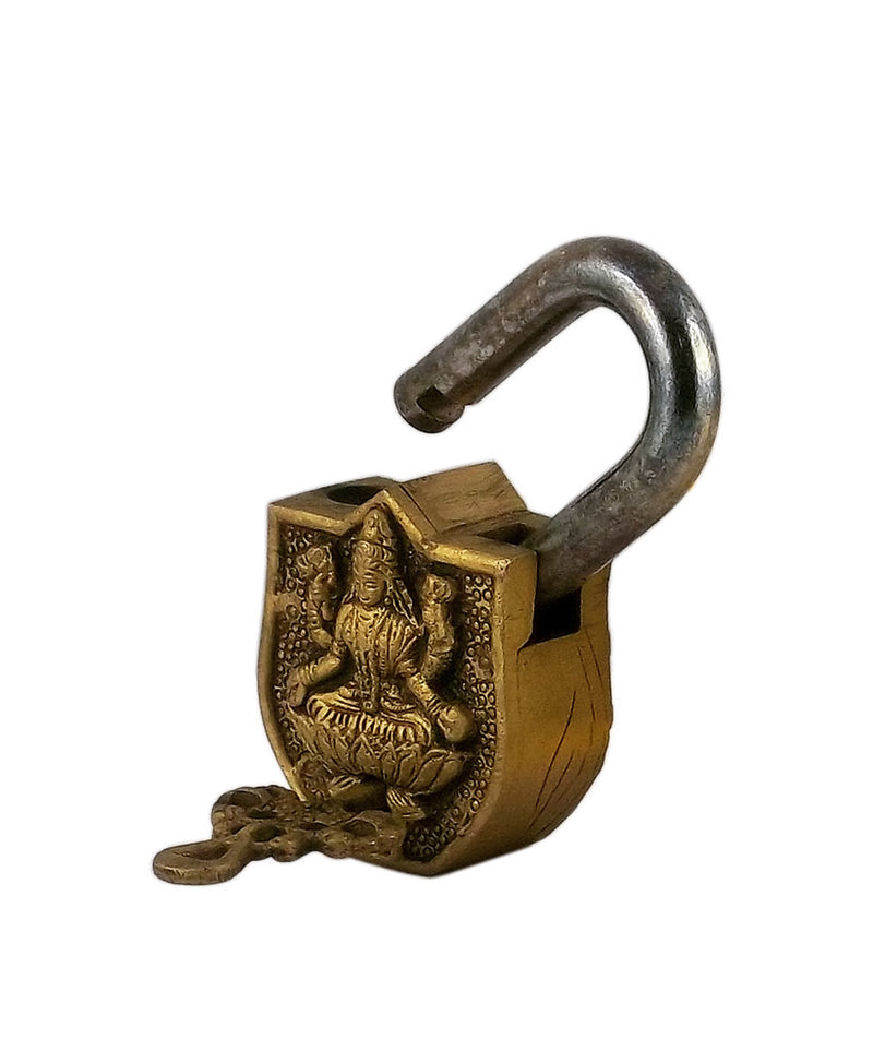 Goddess Maha Lakshmi Vintage Look Brass Lock