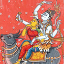 Lord Shiva with Parvati Seated on Nandi - Patachitra Painting