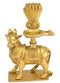 Nandi Carrying Lamp Protected by Snake Hood - Brass Sculpture