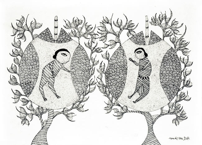 Gond Tribal Painting "Tree House"