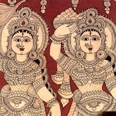 Lord Venugopala and Gopis - Large Kalamkari Painting