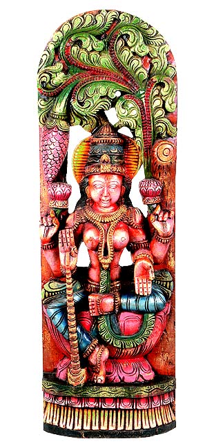 Colorful Wood Statuette - Goddess Lakshmi 36"
