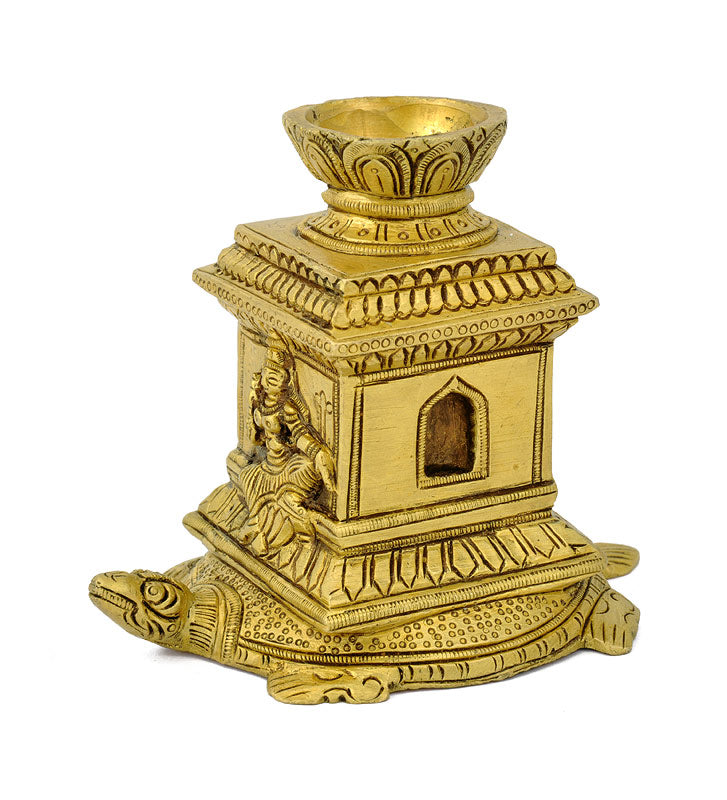 Tortoise Incense Stand with Lakshmi Carving 4"
