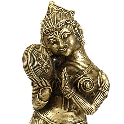 Tribal Brass Statue "Musician Lady"