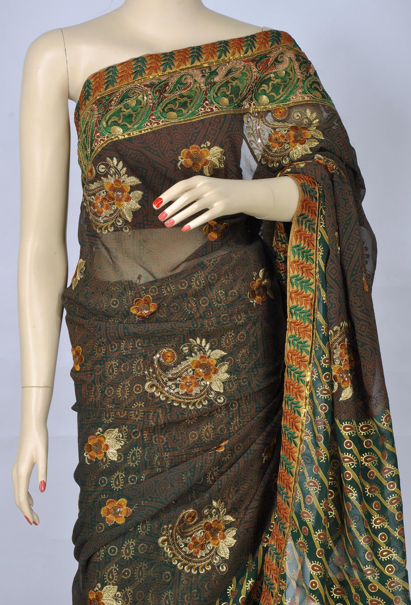 Green Brown Georgette Enigmatic  Saree
