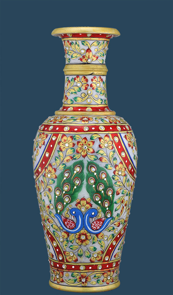 Marble Vase with Golden Leaf and Kundan Work