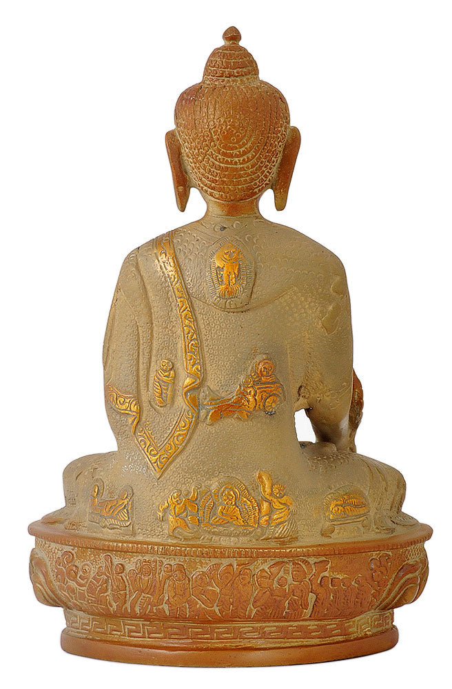 Antique Finish Medicine Buddha with Carved Robe