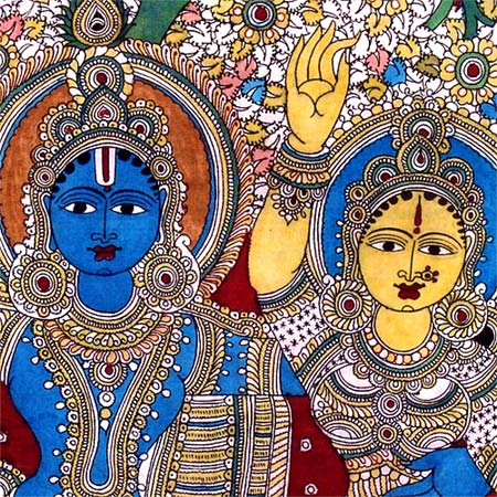 Radha Krishna Under Kadamba Tree - Kalamkari Painting