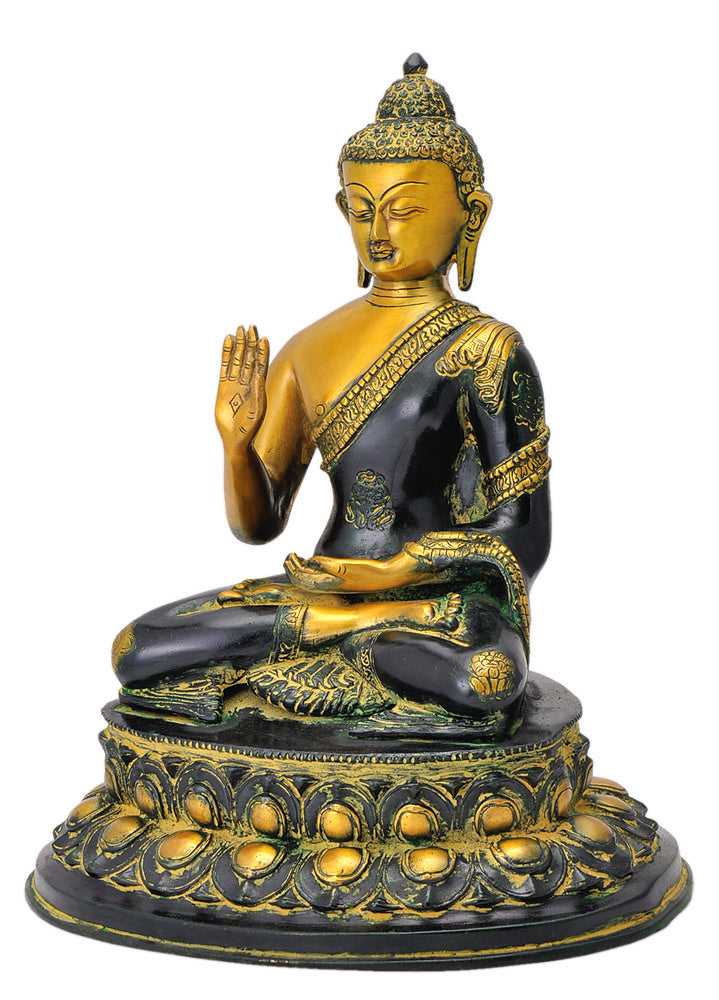 Meditating Half Closed Eyes Buddha Antiquated Figure 13.50"