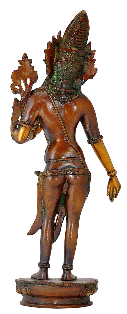 Standing Avalokiteshvara Sculpture Golden Brown Finish