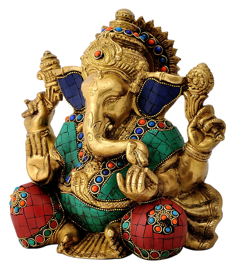 Lord Ganapathi Turquoise Coral Statue