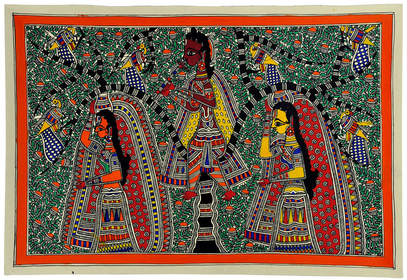 Krishna Teases The Maidens - Mithila Painting