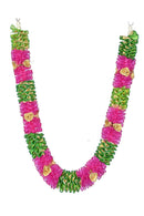 Net Ribbon Garland with Gold Roses (Dark-Pink and Green)