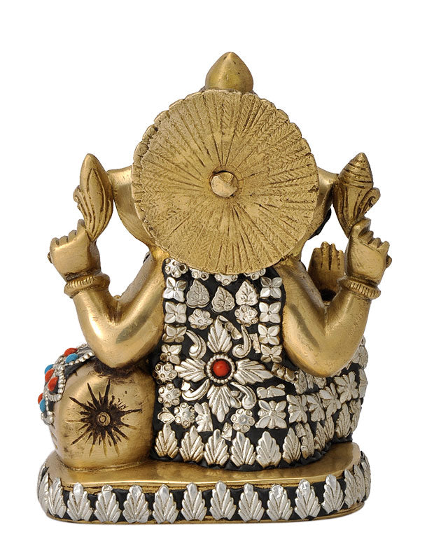 Seated Lord God Ganesha Brass Figure 7"