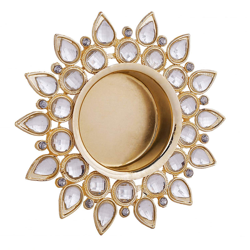 Crystal Diya with T-Light- Set of Four Gold Plates