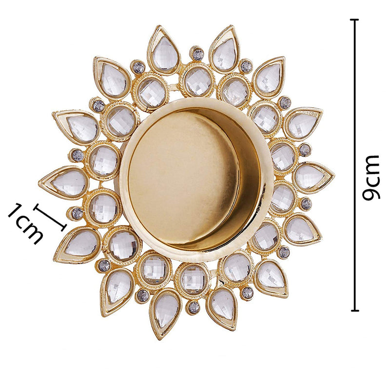 Crystal Diya with T-Light- Set of Four Gold Plates