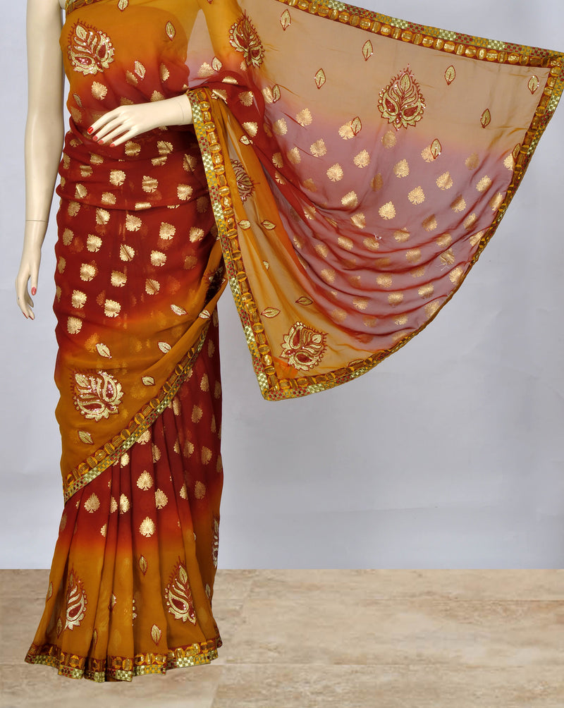 Red & Orange Saree with All-Over Bootis