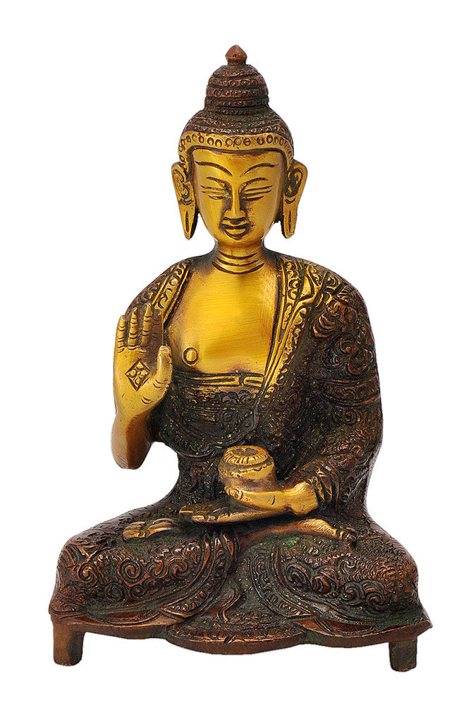 Blessing Buddha Engraved Robe Figure 6.50"