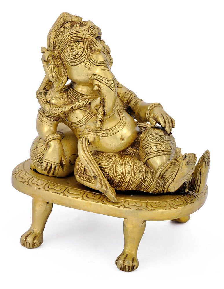 Resting Ganpati Brass Sculpture 8.50"