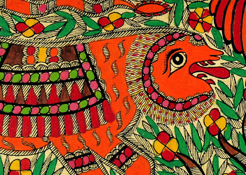 Madhubani Painting 'Roaring Lions'