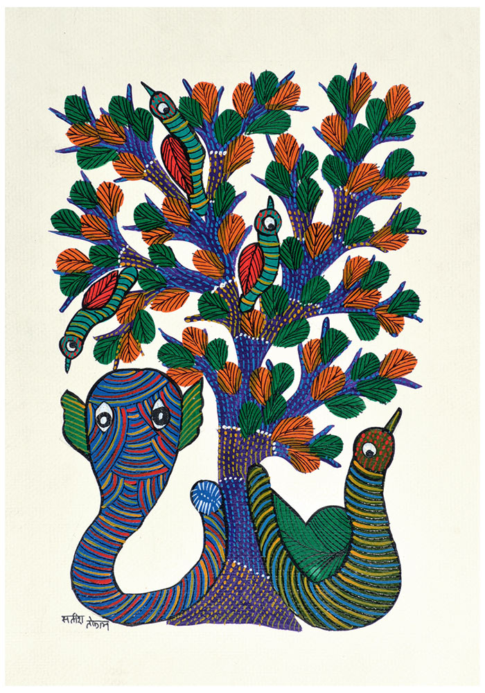 Snake and His Prey - Gond Tribal Painting