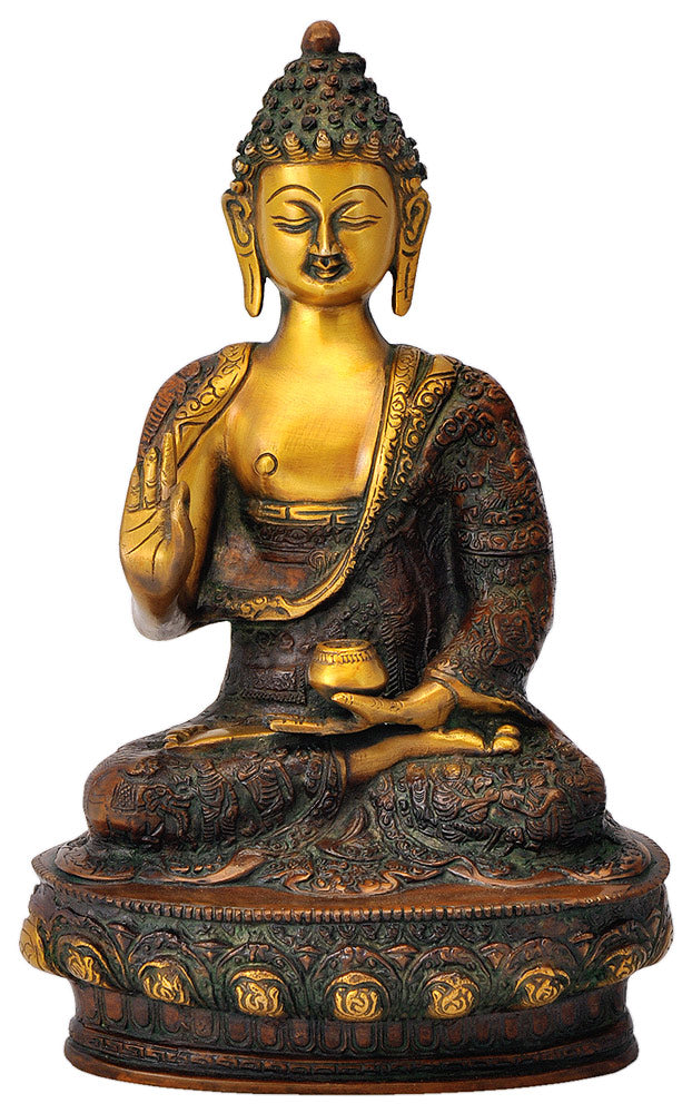 Brass Blessing Buddha Sculpture 11.50"