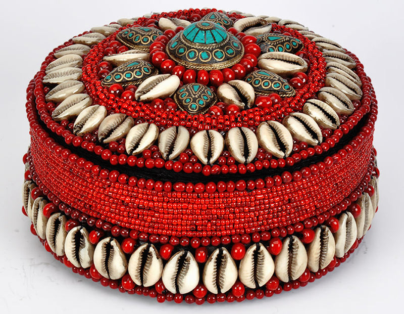 Cowrie Shell Box with Red Beads