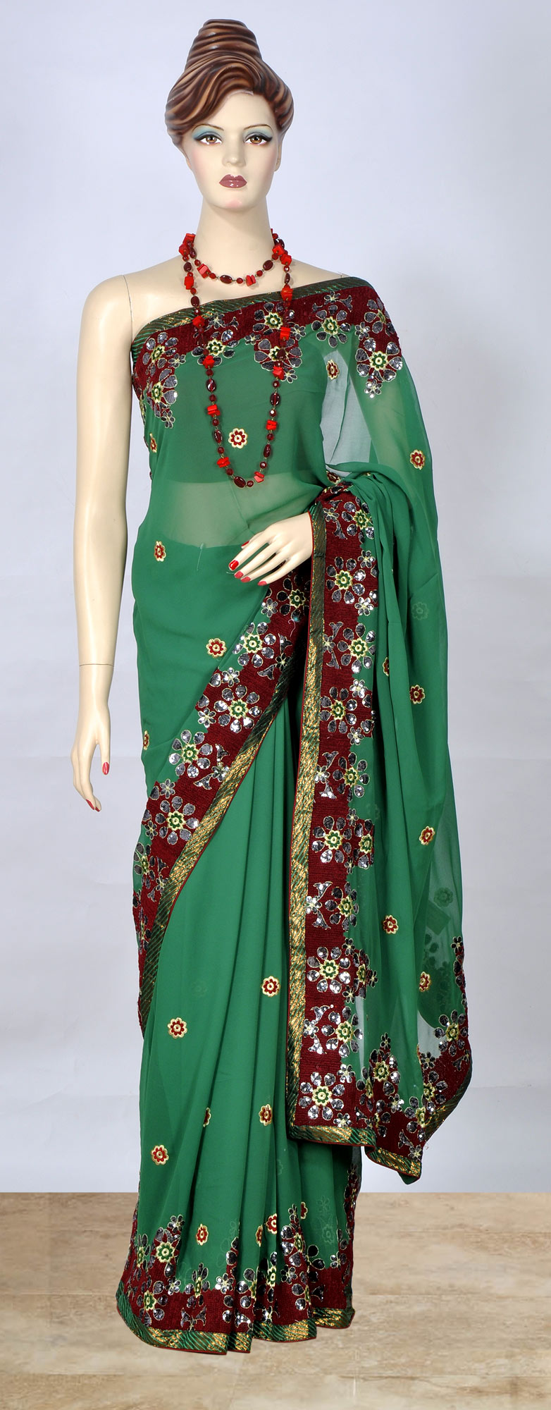 GreenSaree with Heavily Embroidered Border