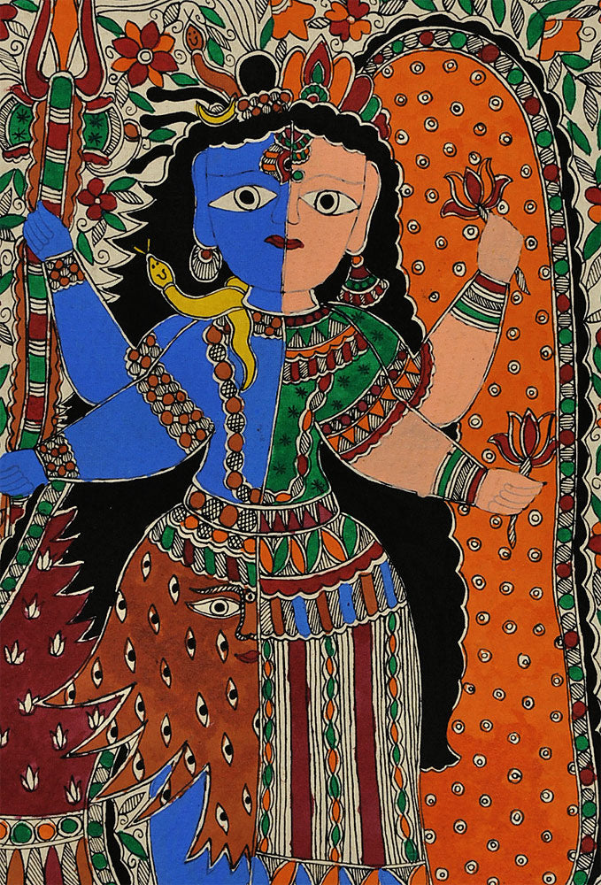 Eternal Energy Ardhnarishwar - Madhubani Painting 22"