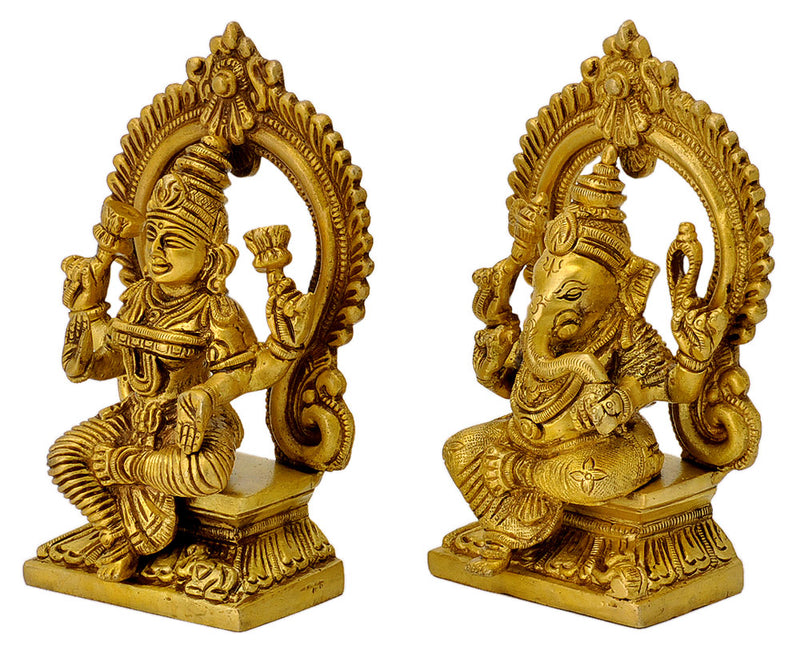 Pair of Lakshmi Ganesh Sitting on Throne