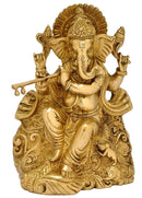 Fluting Ganesha - Brass Sculpture
