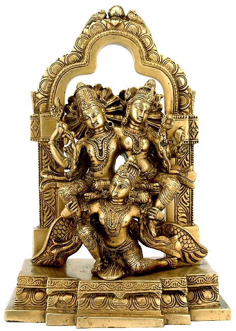 Vishnu Lakshmi seated on Mighty Garuda - Brass Statue