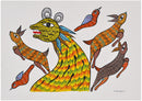 Hunting Lion - Gond Tribal Painting