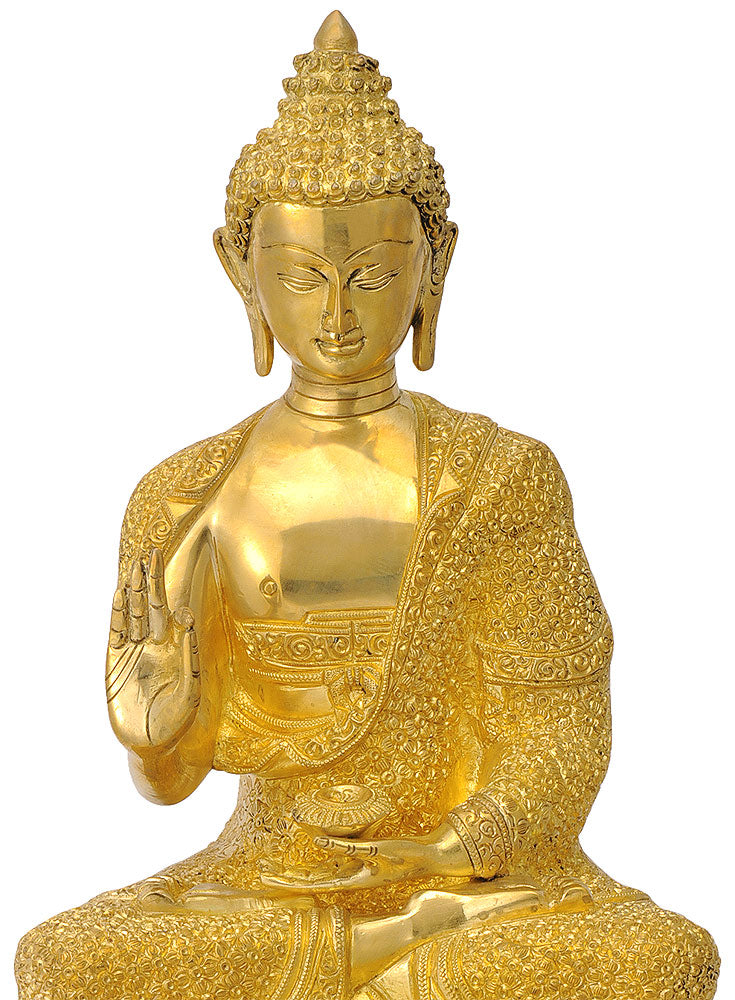 Golden Finish Brass Buddha Statue 16"