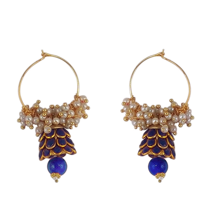 Traditional Indian Style Bali Jhumki Earrings Blue for Womens