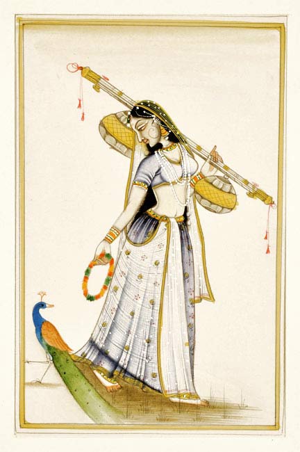 Lady with Sitar - Miniature Painting