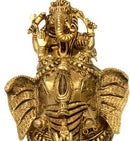 Ganesha with Consorts - Brass Sculpture 9"